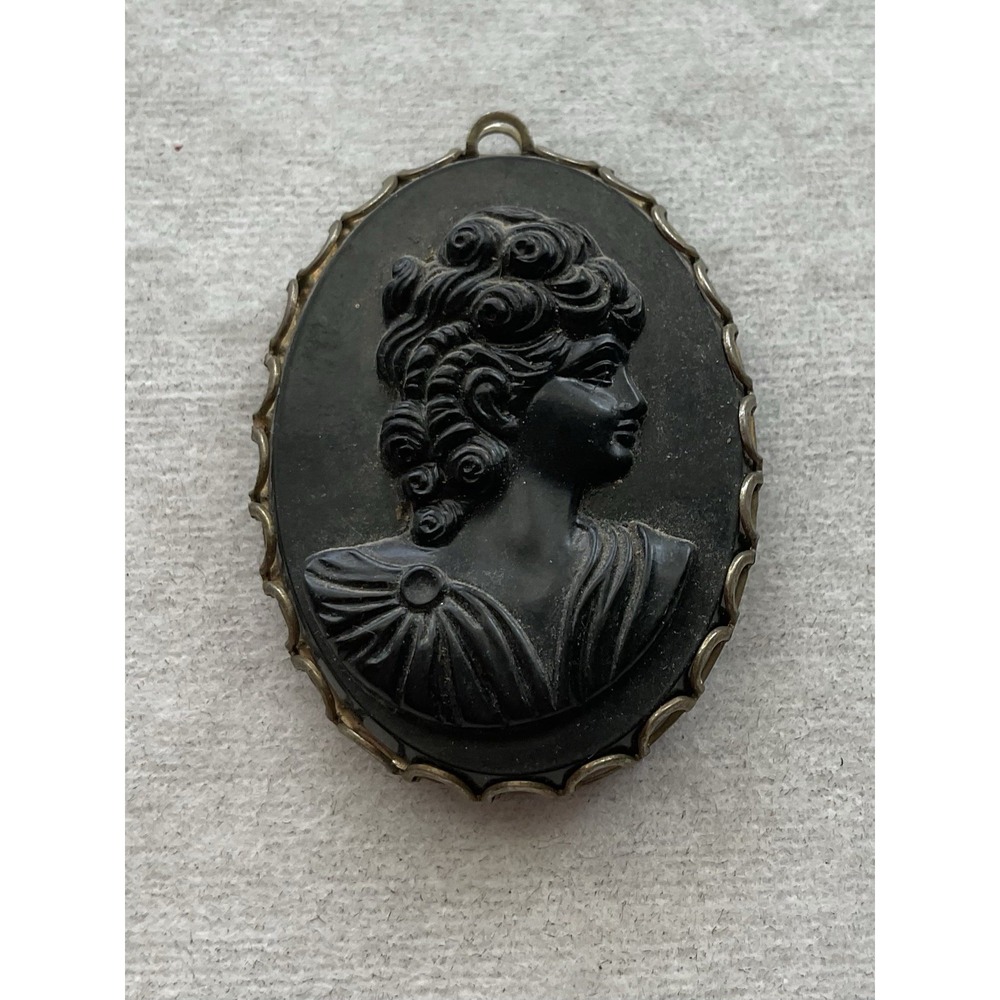 Vintage Antique Black Carved Cameo Pendant Mourning Jewelry Estate